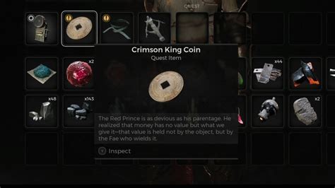 Upon entering the throne room of the Red Prince inside the Gilded Chambers of Losomn in Remnant 2, you can either pay tribute to the Red Prince by offering him some Crimson King Coins. . Crimson king coin remnant 2